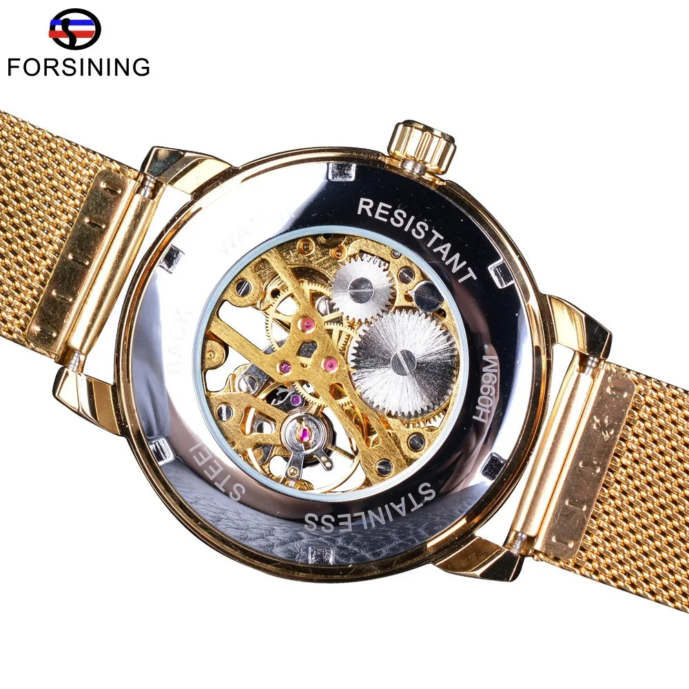 Forsining Top-Brand Luxury: 2017 Fashion Mechanical Skeleton Men's Watch with Transparent Case and 3D Logo Engraving