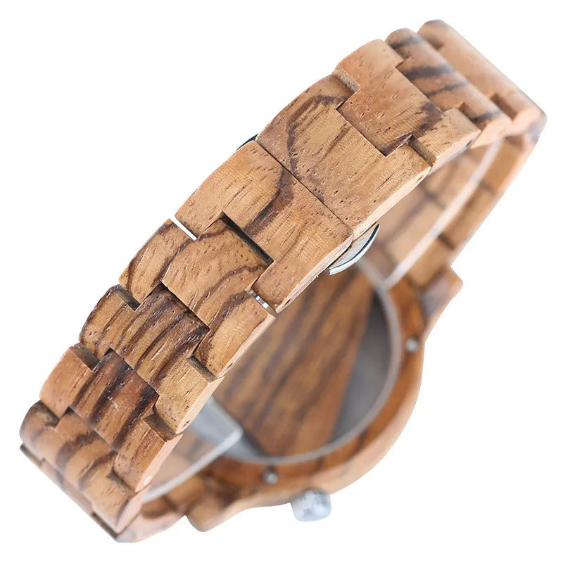 Novel Casual Trendy Gift Push Button Hidden Clasp Bamboo  Wrist Watch Quartz Nature Wood Women Hollow Handmade  Bangle Men