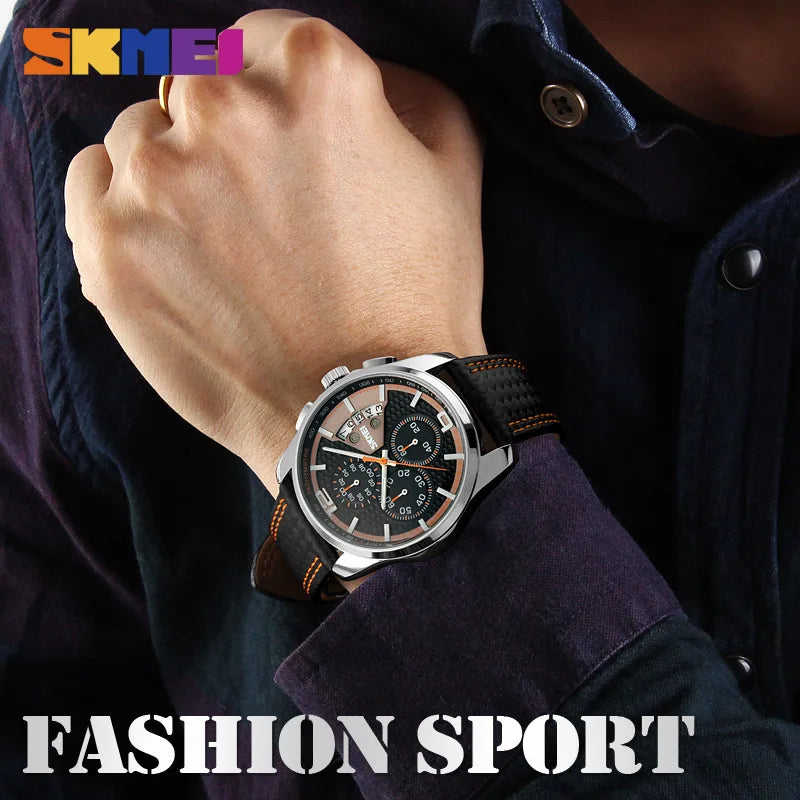 Luxury Leather Strap Men Watch Brand with 5Bar Waterproof Quartz Precision