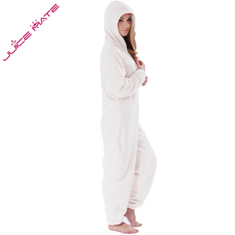 Hooded Onesie for Women – Embrace Cozy Sleepwear in Plus Size Jumpsuits with Stitch Detail