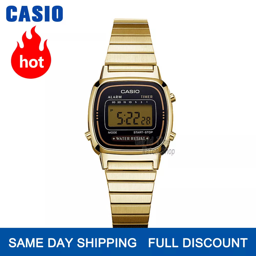 Casio Gold Women's Luxury Watch Waterproof Quartz with LED Digital Display for Sport and Style (Relogio Feminino)