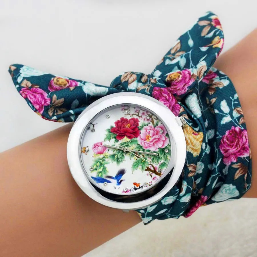 Shsby Blooms: New Design Ladies Flower Cloth Wrist Watch – Fashionable Dress Watch for Women with High-Quality Fabric Elegance