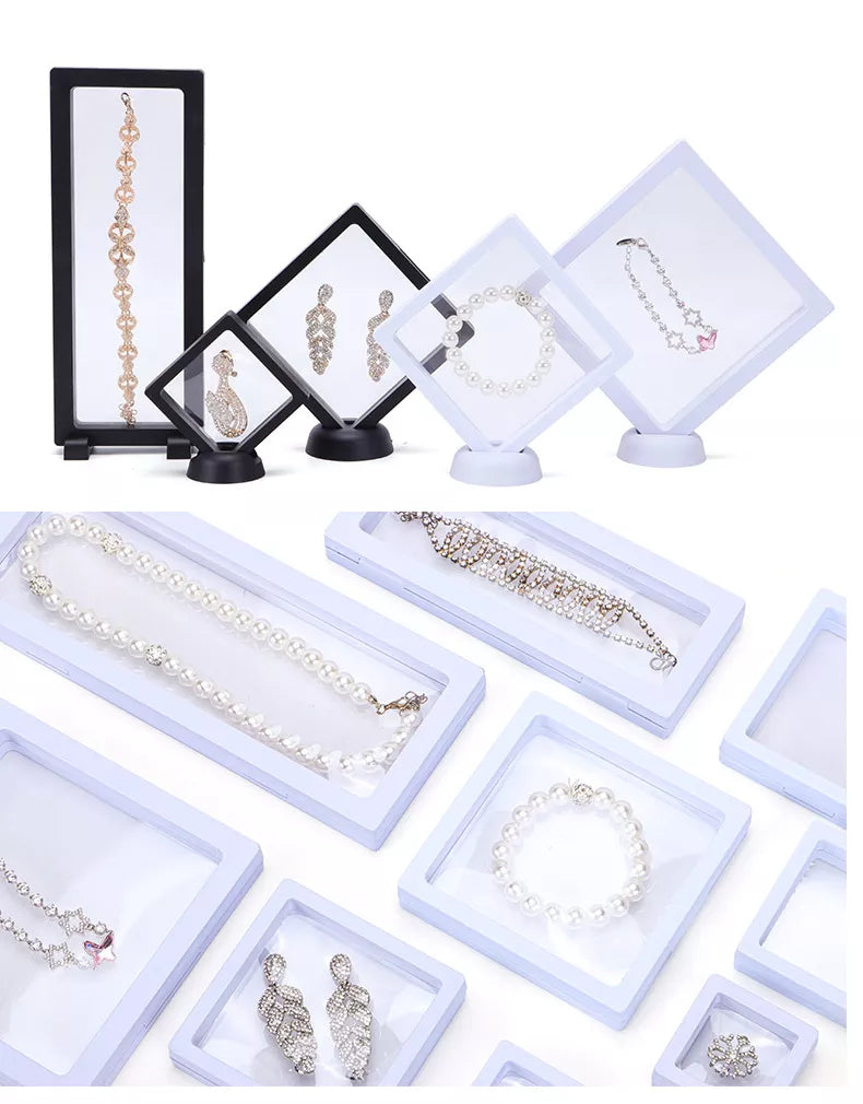 Jewelry Storage Box 3D Packaging Case Gemstone Free Stand Floating Frame Membrane Ring Earrings Necklace Display Holder