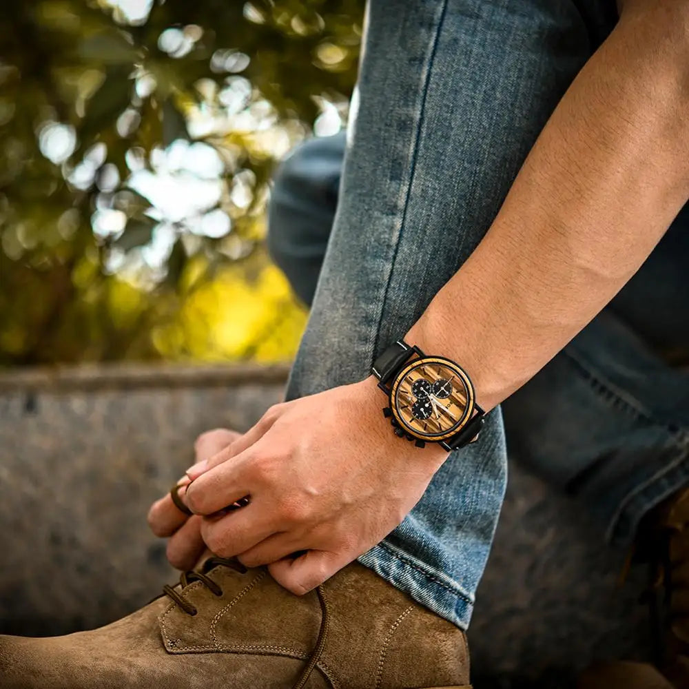 BOBO BIRD Wood Watch Stylish Chronograph Timepieces with Military Inspired Quartz Movement for Men and Women