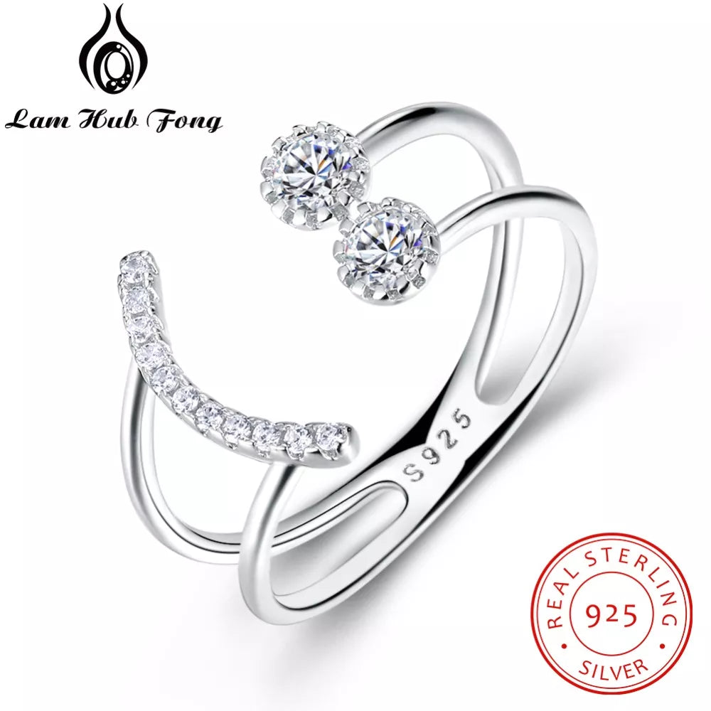 Silver Ring Sparkling Cubic Zirconia Smile Face Design Adjustable Ring S925 Silver Jewelry (Lam Hub Fong)