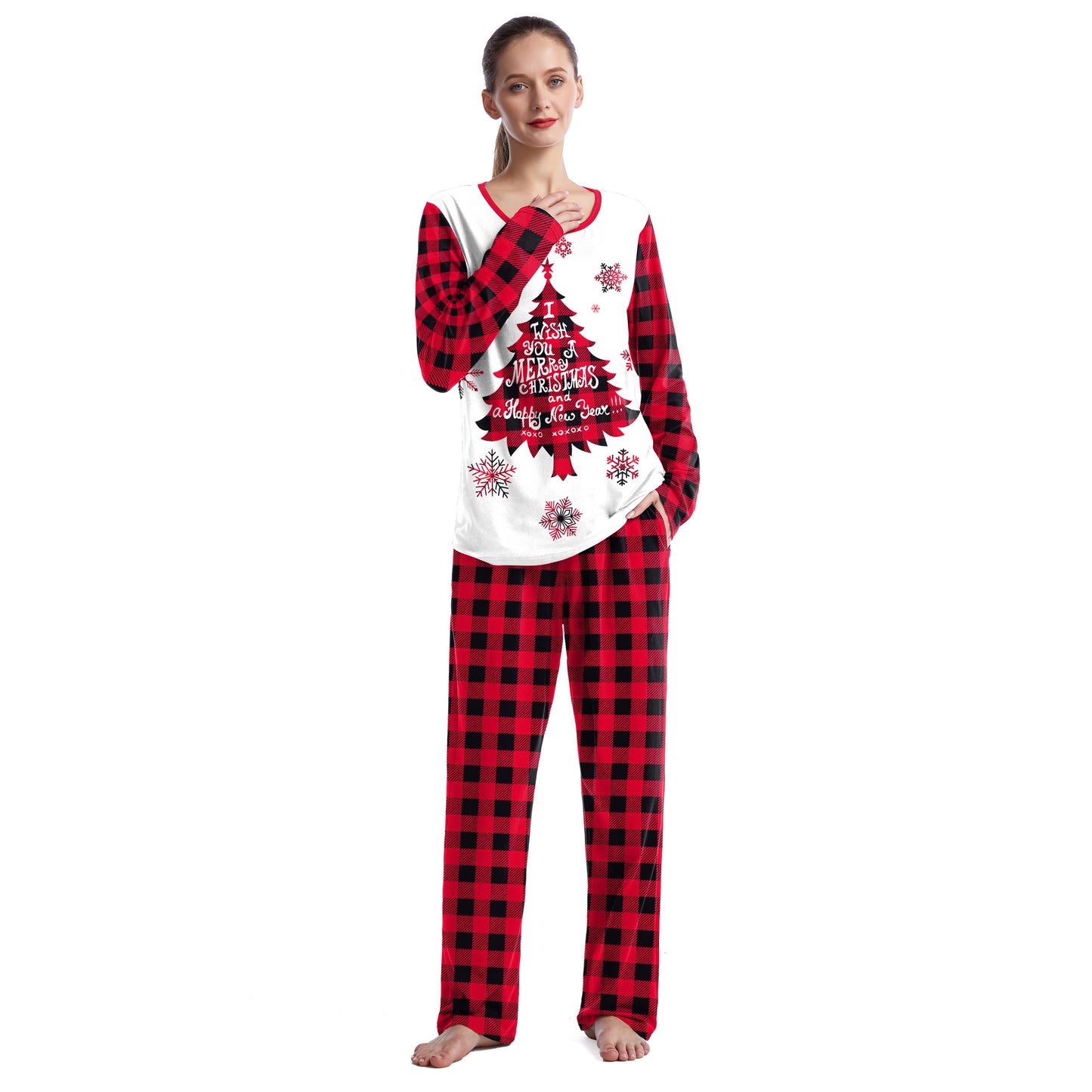 Cozy Christmas Couple Pajama Set Long Sleeve Round Neck Sweatpants for Comfortable Holiday Evenings