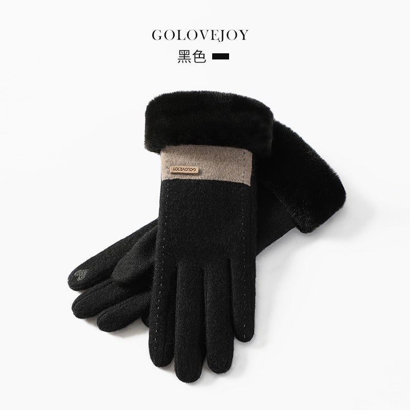 Cozy Chic Women Autumn and Winter Wool Gloves with Velvet Lining and Thickening for Warmth Perfect for Winter Riding Windproof and Touch Screen Compatible with Cashmere Warmth]