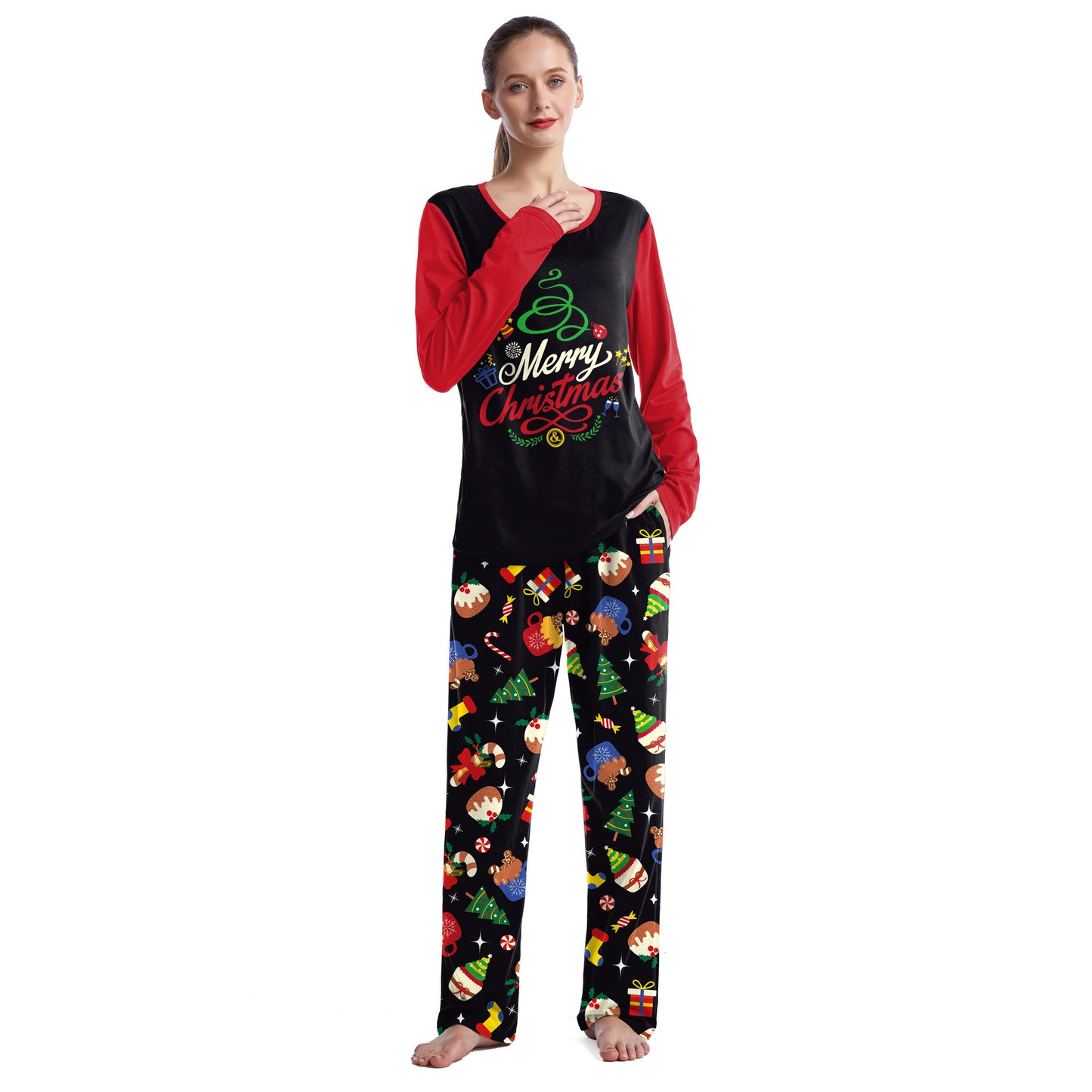 Cozy Christmas Couple Pajama Set Long Sleeve Round Neck Sweatpants for Comfortable Holiday Evenings