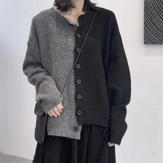 Women's Dark Style Color Matching Sweaters Coat