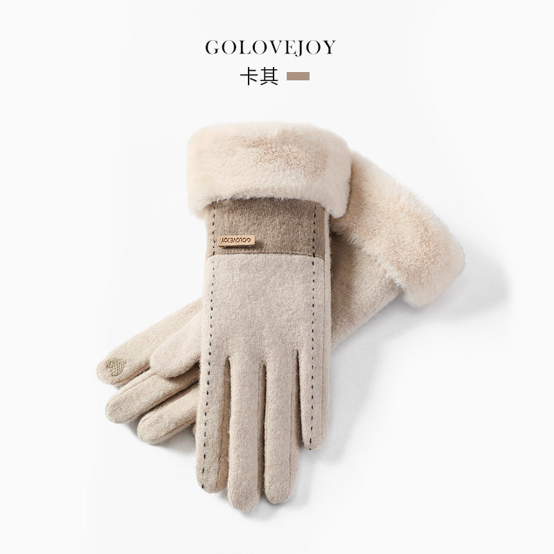 Cozy Chic Women Autumn and Winter Wool Gloves with Velvet Lining and Thickening for Warmth Perfect for Winter Riding Windproof and Touch Screen Compatible with Cashmere Warmth]