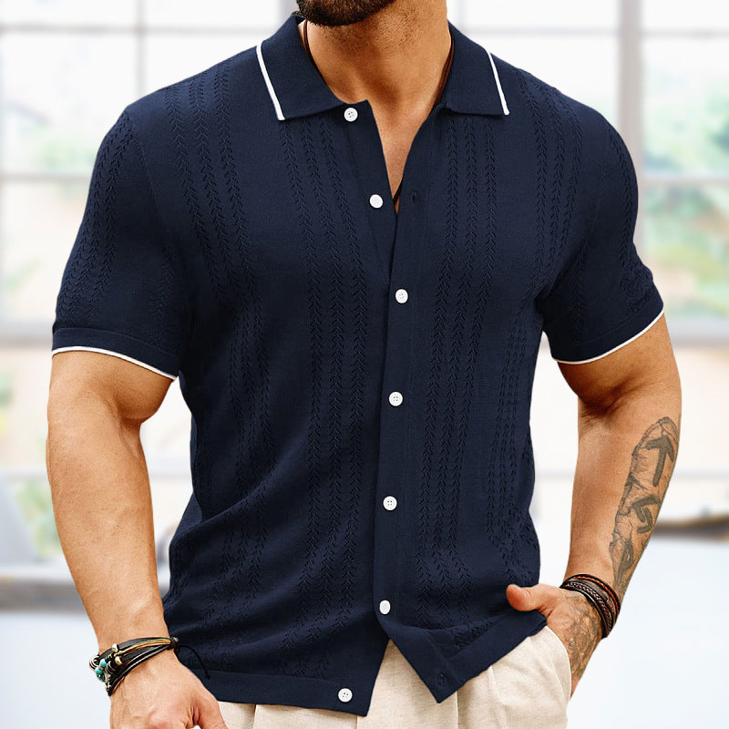 Effortless Elegance Short Sleeved Button Up Polo Shirt with Lapel Collar Perfect for Men Summer Business Attire