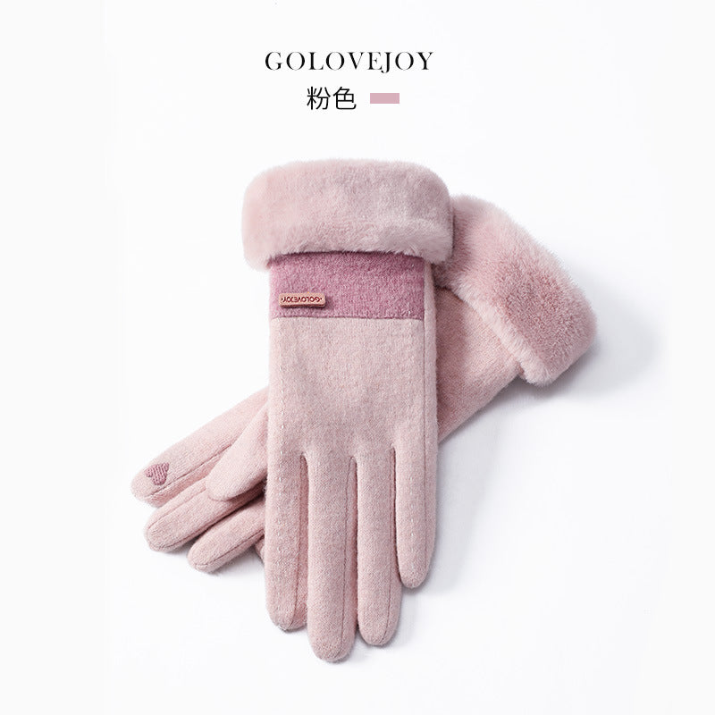 Cozy Chic Women Autumn and Winter Wool Gloves with Velvet Lining and Thickening for Warmth Perfect for Winter Riding Windproof and Touch Screen Compatible with Cashmere Warmth]