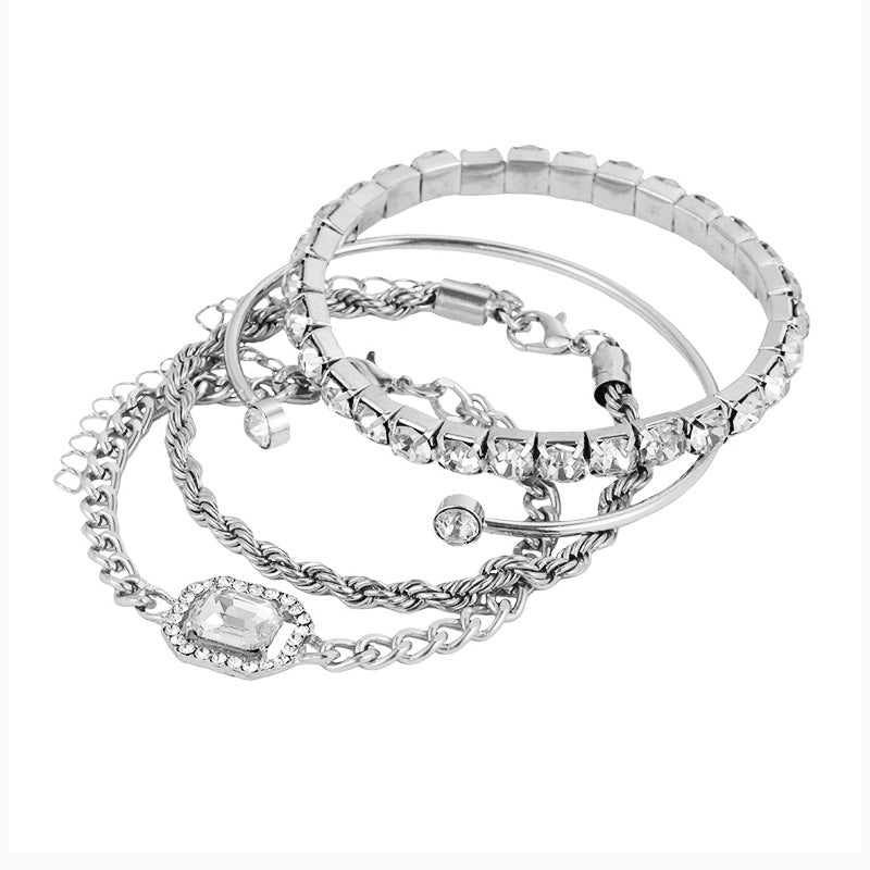 Bohemian Elegance 4 Piece Crystal Bracelet Set with Vintage Luxury Twisted Cuff Chains Perfect Jewelry Accessories for Women