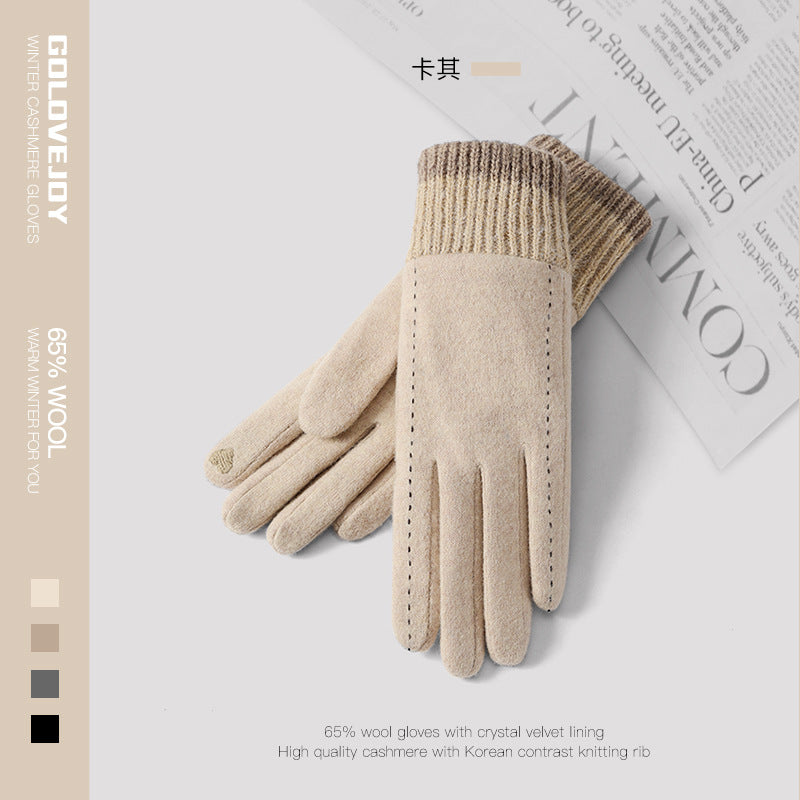 Cozy Chic Women Autumn and Winter Wool Gloves with Velvet Lining and Thickening for Warmth Perfect for Winter Riding Windproof and Touch Screen Compatible with Cashmere Warmth]