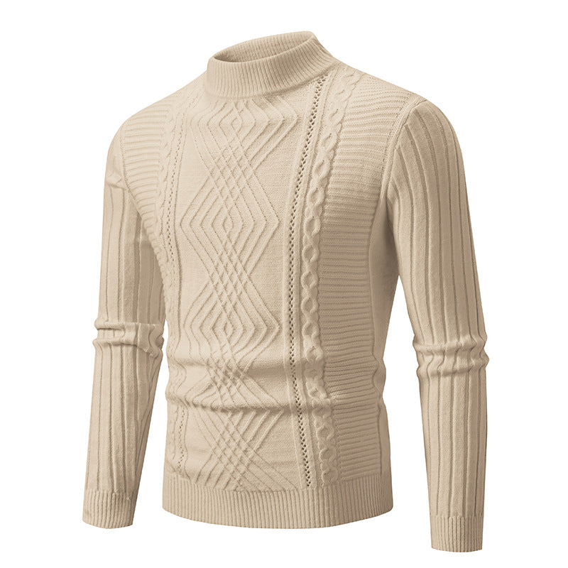 Men's Slim-Fit Knitted Pullover: Casual Stand Collar Sweater