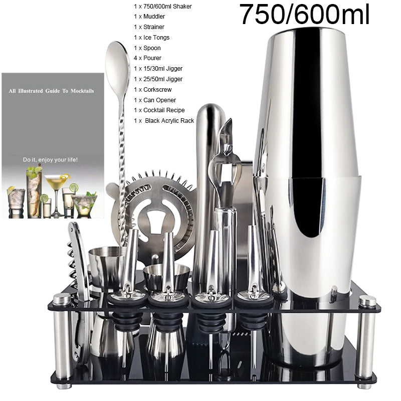 Stainless Steel Cocktail Shaker Full Set Oval Cocktail Mixing Tools Acrylic Mixing Set Bar Decanting Shake