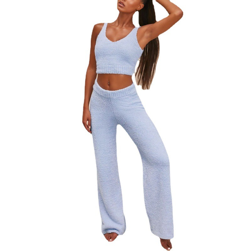 Women's Striped V Neck Velour Tracksuit Two Piece Sweatsuits Sets  Solid Color Korean Velvet V-neck Vest Pants Women's Clothing