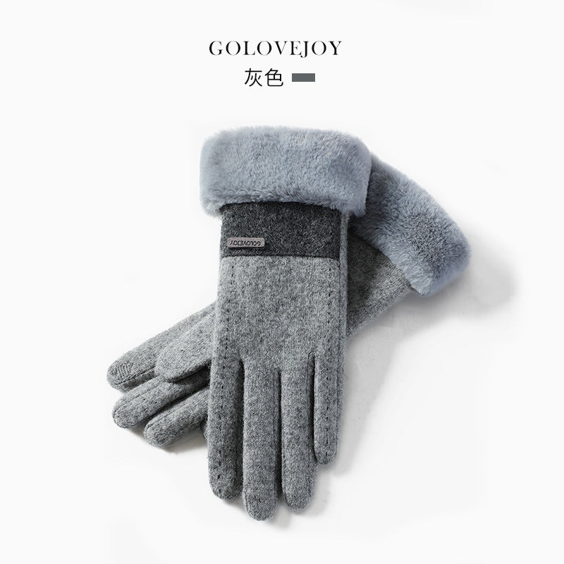 Cozy Chic Women Autumn and Winter Wool Gloves with Velvet Lining and Thickening for Warmth Perfect for Winter Riding Windproof and Touch Screen Compatible with Cashmere Warmth]