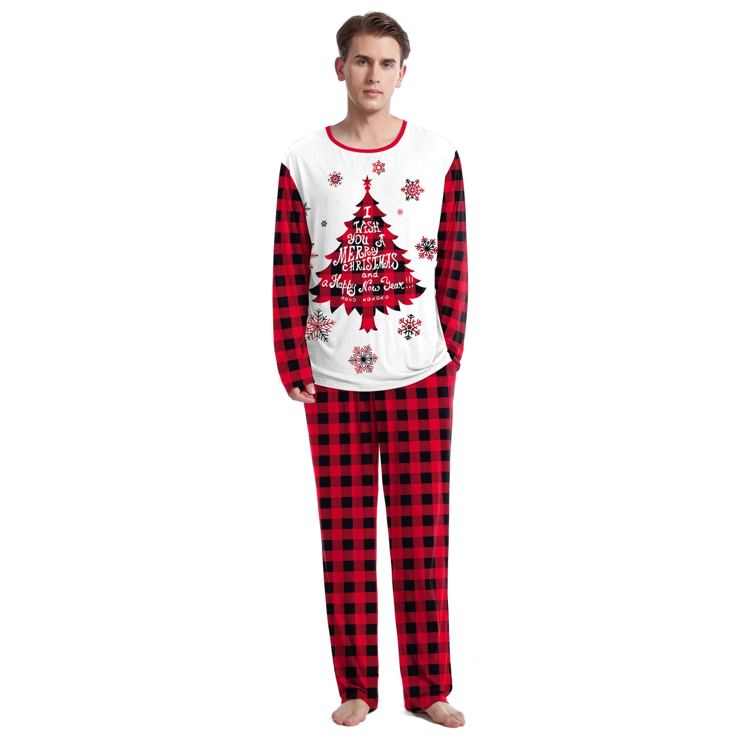 Cozy Christmas Couple Pajama Set Long Sleeve Round Neck Sweatpants for Comfortable Holiday Evenings