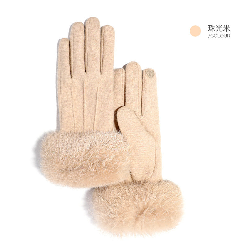 Cozy Chic Women Autumn and Winter Wool Gloves with Velvet Lining and Thickening for Warmth Perfect for Winter Riding Windproof and Touch Screen Compatible with Cashmere Warmth]