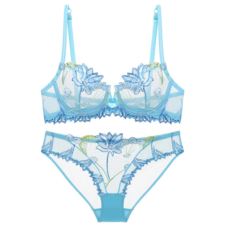 Ultra-thin Embroidery Lace Sexy Bra Underwear Flower Bra Thin Transparent Set