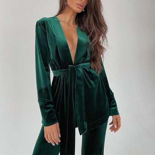 Velvet Women's Top and Trousers Suit