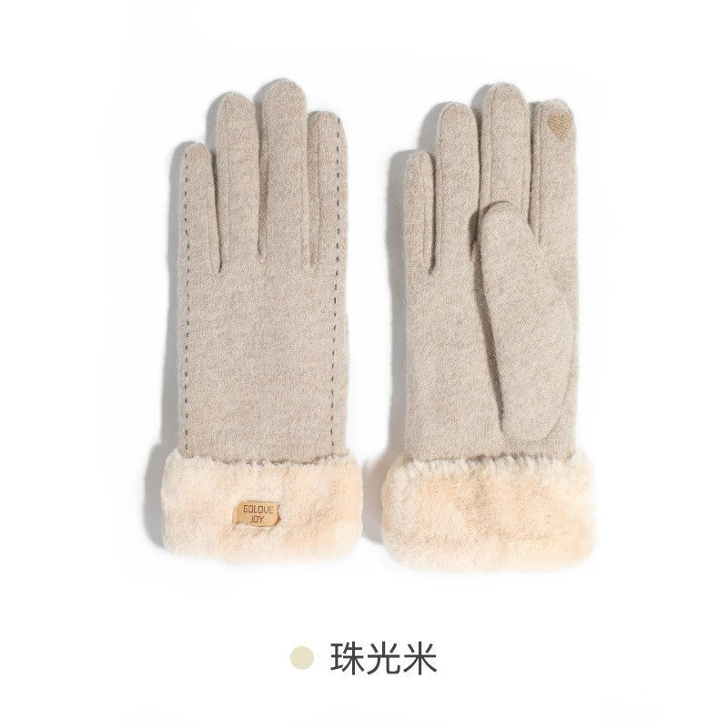 Cozy Chic Women Autumn and Winter Wool Gloves with Velvet Lining and Thickening for Warmth Perfect for Winter Riding Windproof and Touch Screen Compatible with Cashmere Warmth]