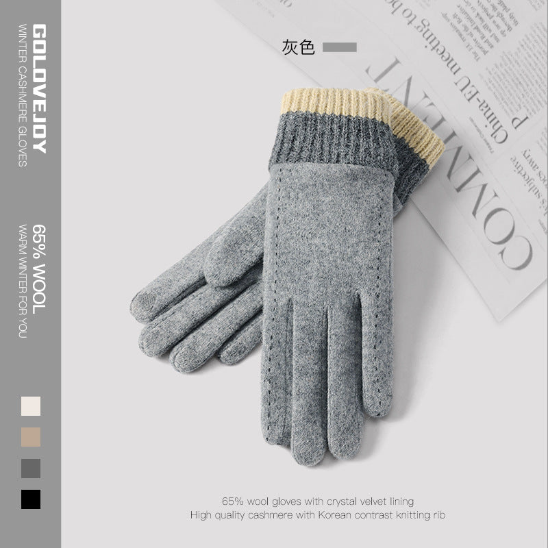 Cozy Chic Women Autumn and Winter Wool Gloves with Velvet Lining and Thickening for Warmth Perfect for Winter Riding Windproof and Touch Screen Compatible with Cashmere Warmth]