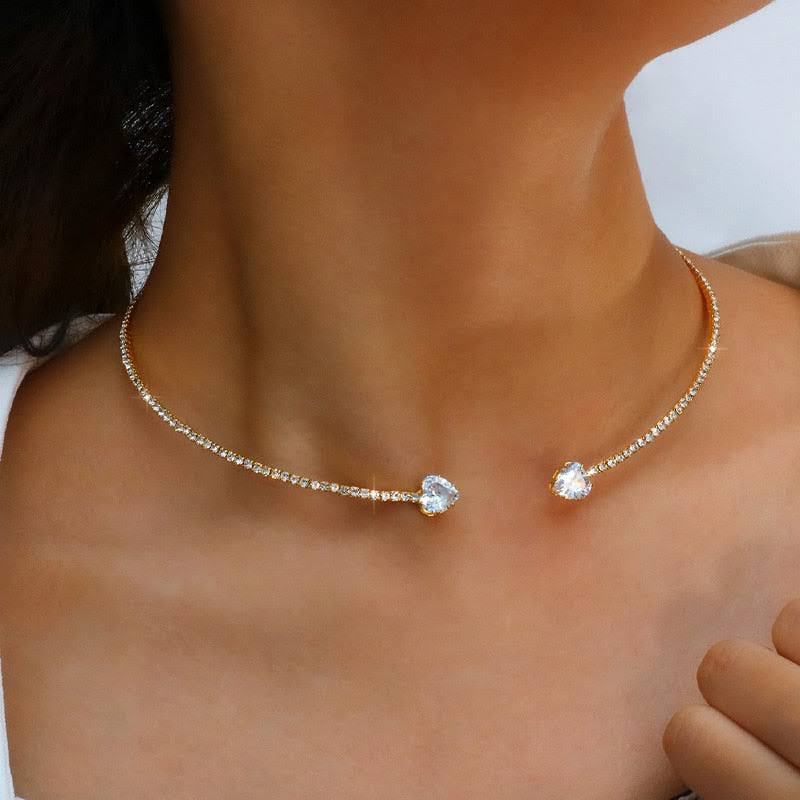 Sparkling Rhinestone Heart Choker Necklace Fashion Jewelry for Women Stylish Accessories