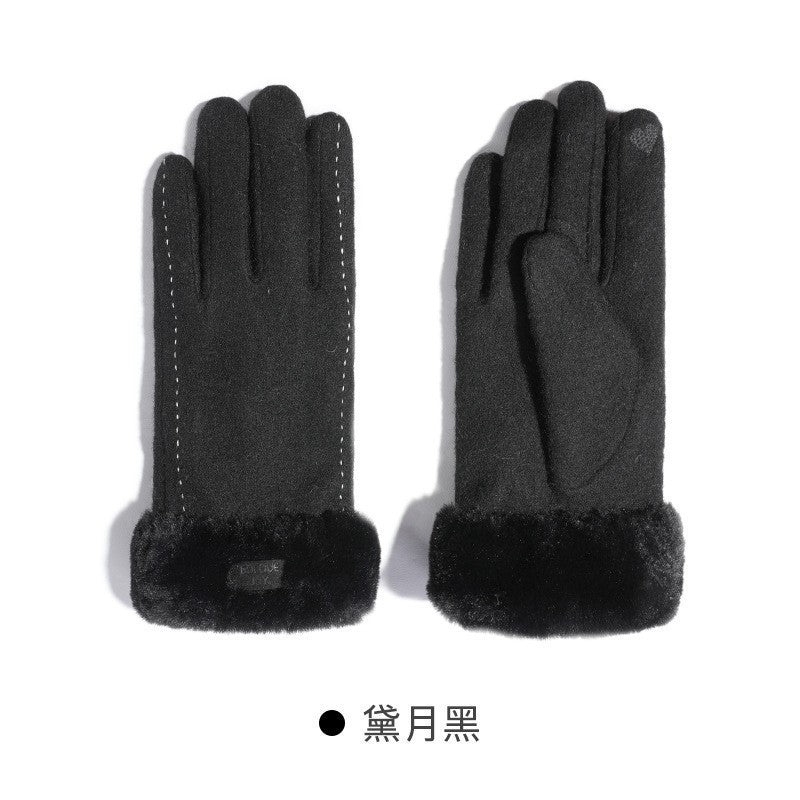 Cozy Chic Women Autumn and Winter Wool Gloves with Velvet Lining and Thickening for Warmth Perfect for Winter Riding Windproof and Touch Screen Compatible with Cashmere Warmth]