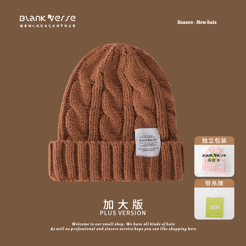 Solid Color Japanese Twist Wool Hat For Women, Korean Style Autumn And Winter Student Warm Ear Protection Knitted Hat For Couples, Versatile Cold Hat