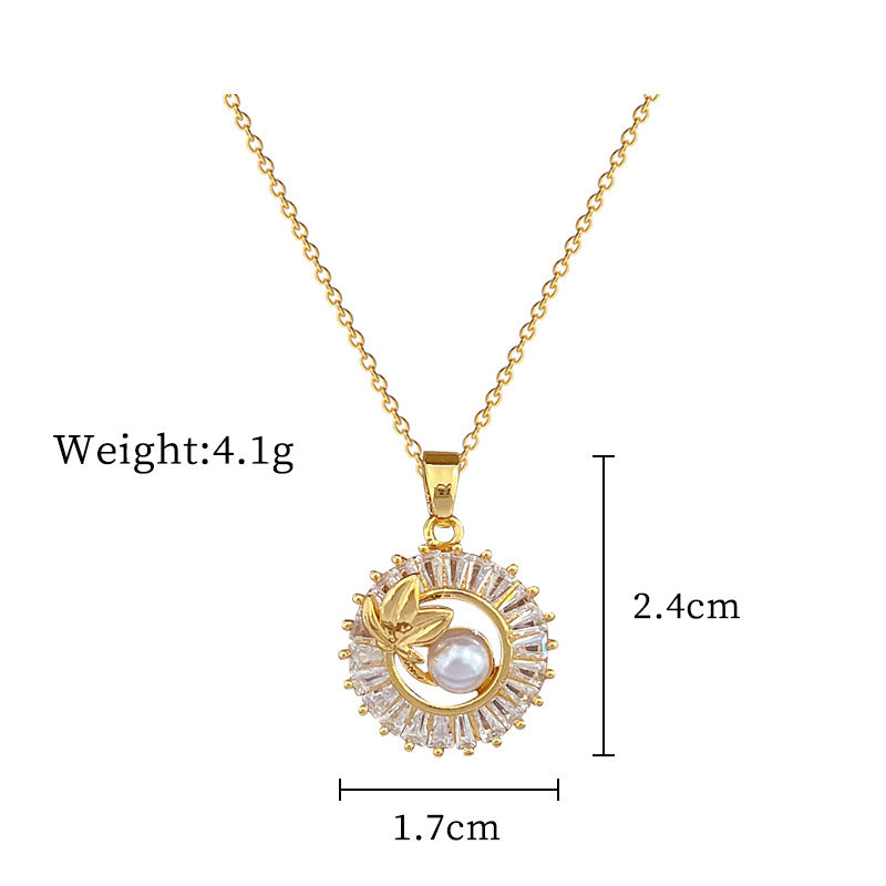 Elegant Square Full Diamond Necklace and Earrings Set Fashion Jewelry with Personalized Round Ring and Leaf Accents