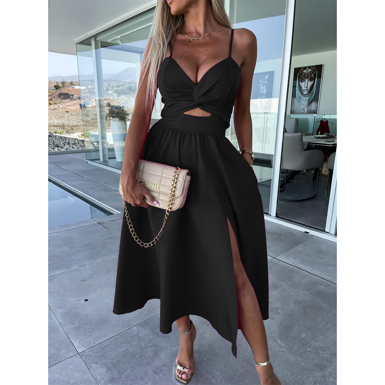 Women's Fashion Hollowed-Out Large Skirt Camisole Gown Dress