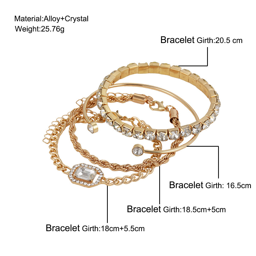 Bohemian Elegance 4 Piece Crystal Bracelet Set with Vintage Luxury Twisted Cuff Chains Perfect Jewelry Accessories for Women