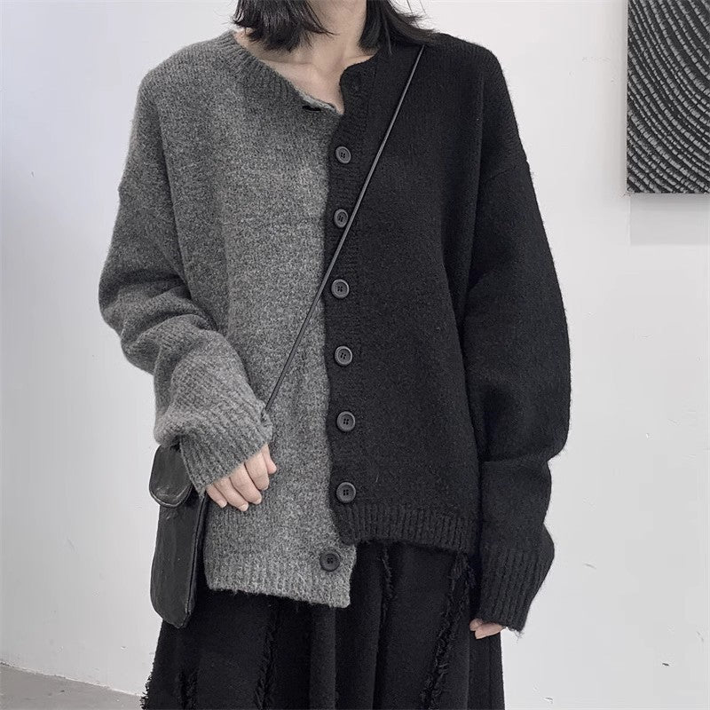 Women's Dark Style Color Matching Sweaters Coat