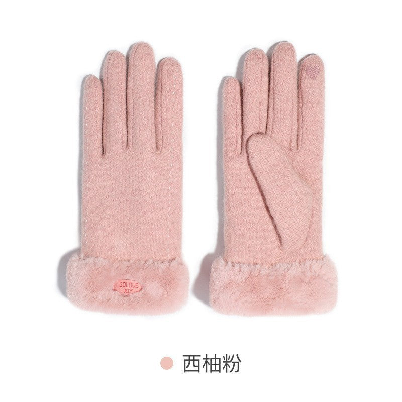 Cozy Chic Women Autumn and Winter Wool Gloves with Velvet Lining and Thickening for Warmth Perfect for Winter Riding Windproof and Touch Screen Compatible with Cashmere Warmth]