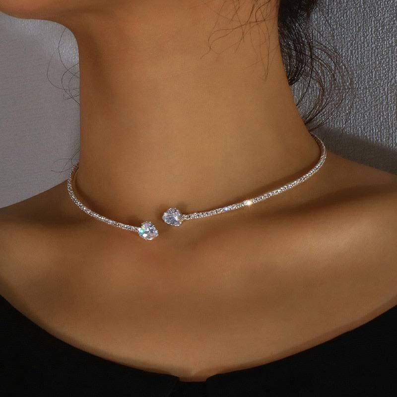 Sparkling Rhinestone Heart Choker Necklace Fashion Jewelry for Women Stylish Accessories