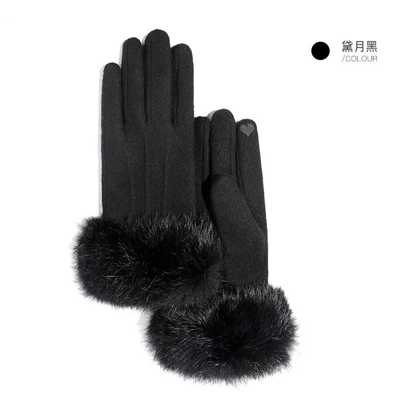 Cozy Chic Women Autumn and Winter Wool Gloves with Velvet Lining and Thickening for Warmth Perfect for Winter Riding Windproof and Touch Screen Compatible with Cashmere Warmth]