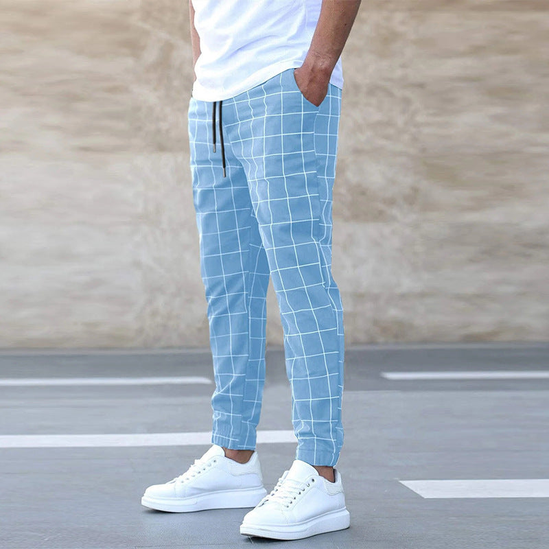 Men's Plaid Print Casual Drawstring Pants - Slim Fit