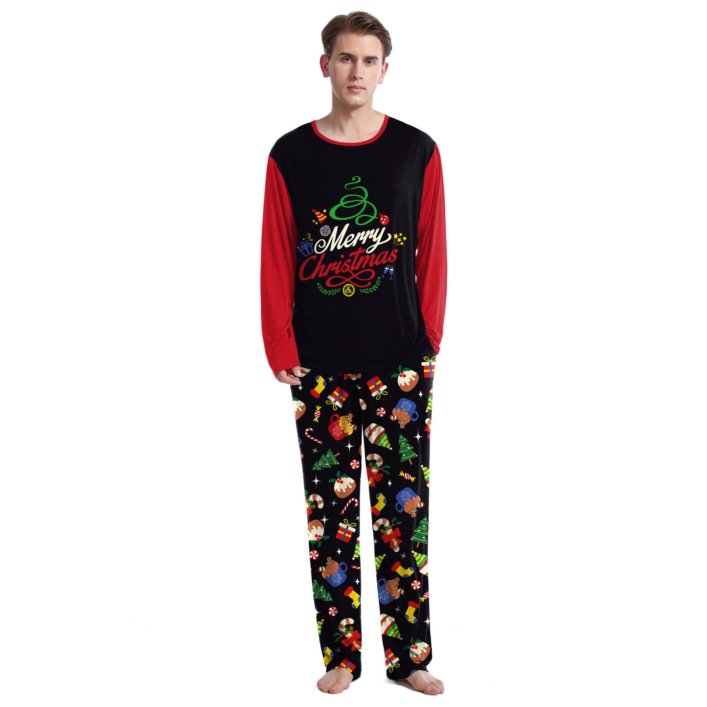 Cozy Christmas Couple Pajama Set Long Sleeve Round Neck Sweatpants for Comfortable Holiday Evenings