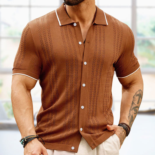 Effortless Elegance Short Sleeved Button Up Polo Shirt with Lapel Collar Perfect for Men Summer Business Attire