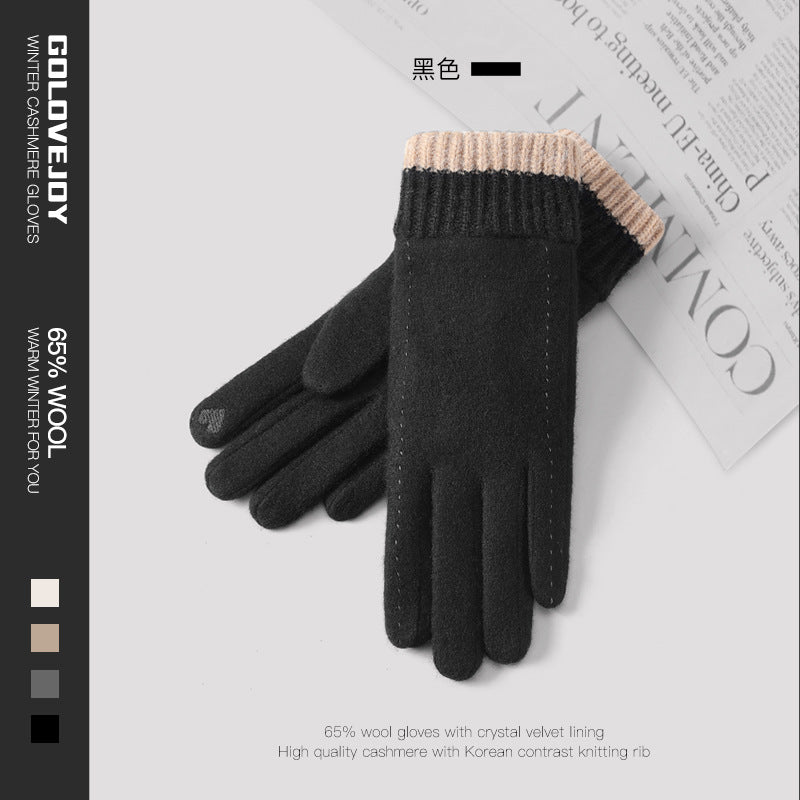 Cozy Chic Women Autumn and Winter Wool Gloves with Velvet Lining and Thickening for Warmth Perfect for Winter Riding Windproof and Touch Screen Compatible with Cashmere Warmth]