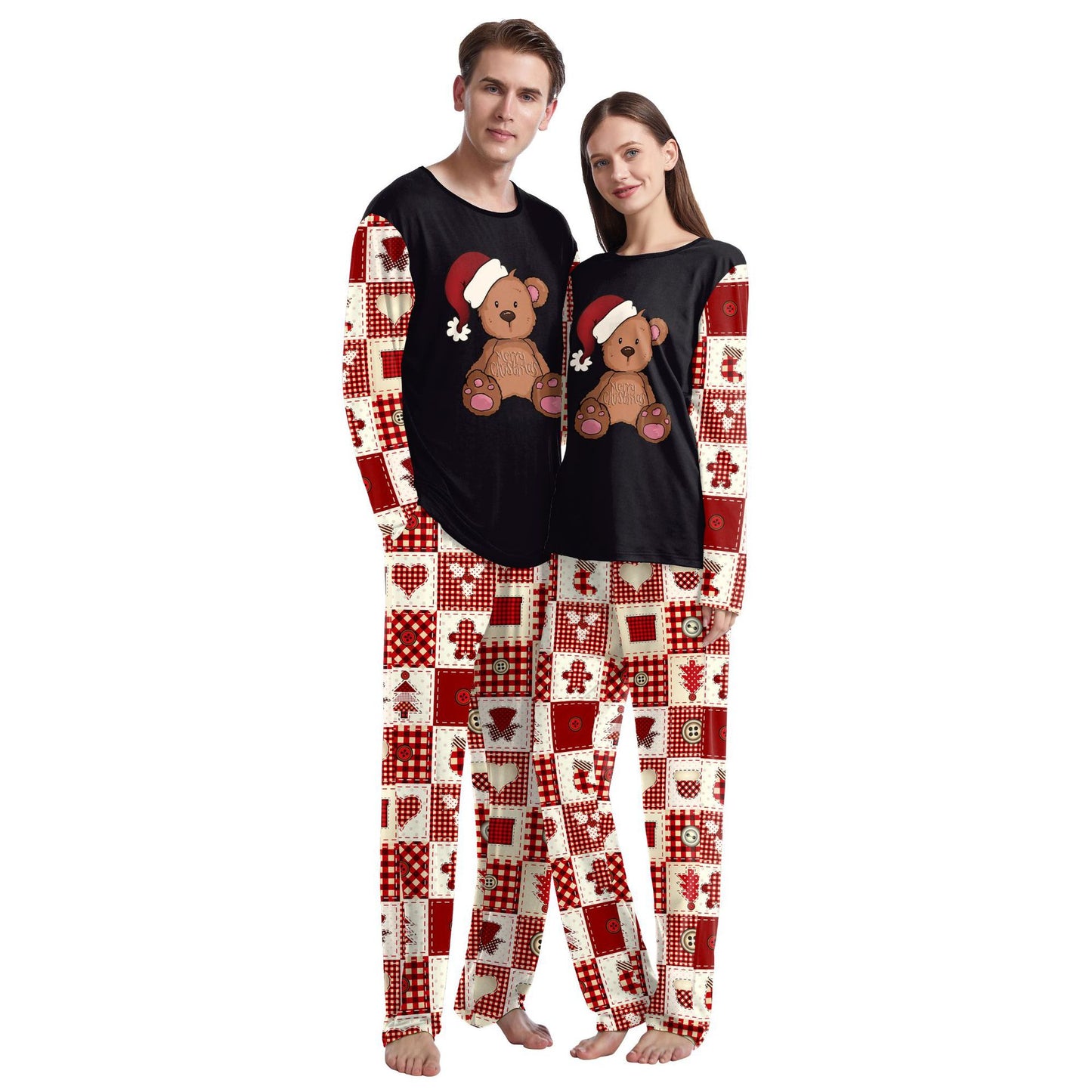 Cozy Christmas Couple Pajama Set Long Sleeve Round Neck Sweatpants for Comfortable Holiday Evenings