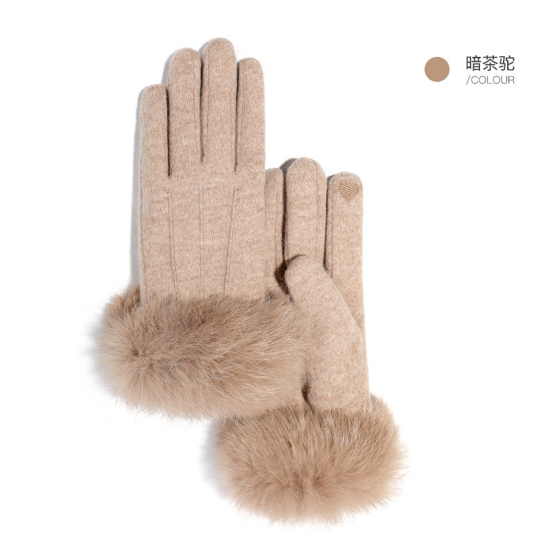 Cozy Chic Women Autumn and Winter Wool Gloves with Velvet Lining and Thickening for Warmth Perfect for Winter Riding Windproof and Touch Screen Compatible with Cashmere Warmth]