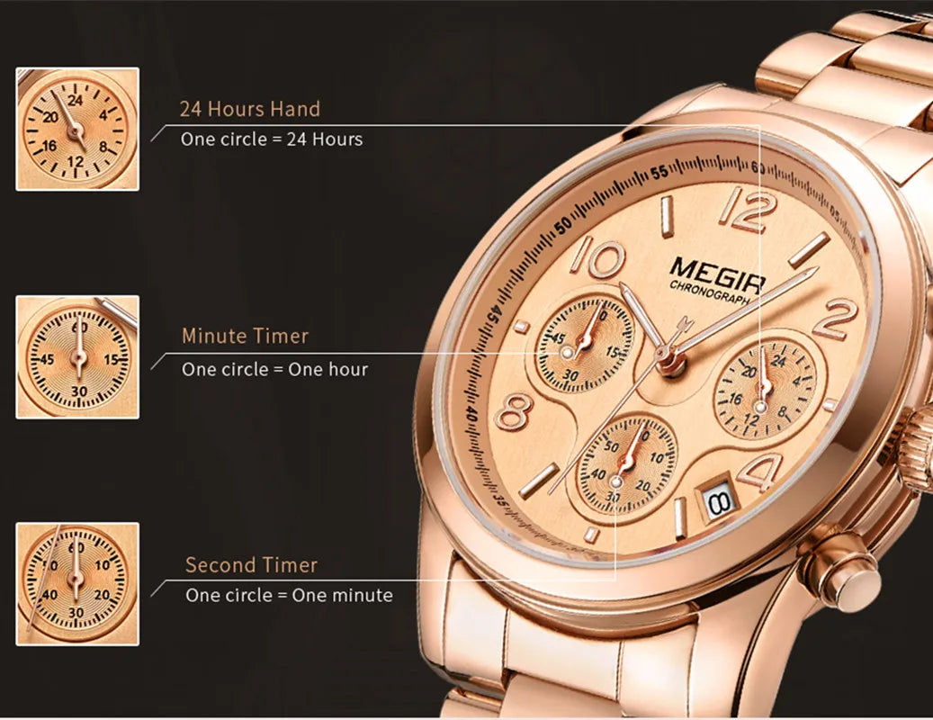 MEGIR 2057: Elegance and Precision in Women's Luxury Quartz Chronograph Watch - A Top-Brand Fashion Accessory (Relogio Feminino)