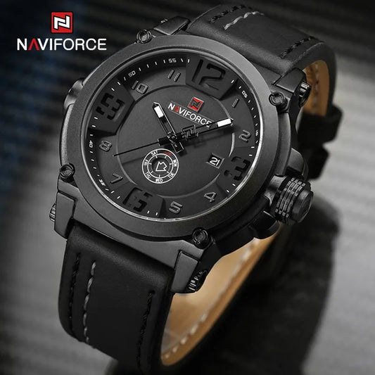 Men's Military Sports Quartz Watch with Analog Date Display and Leather Strap (Relogio Masculino)