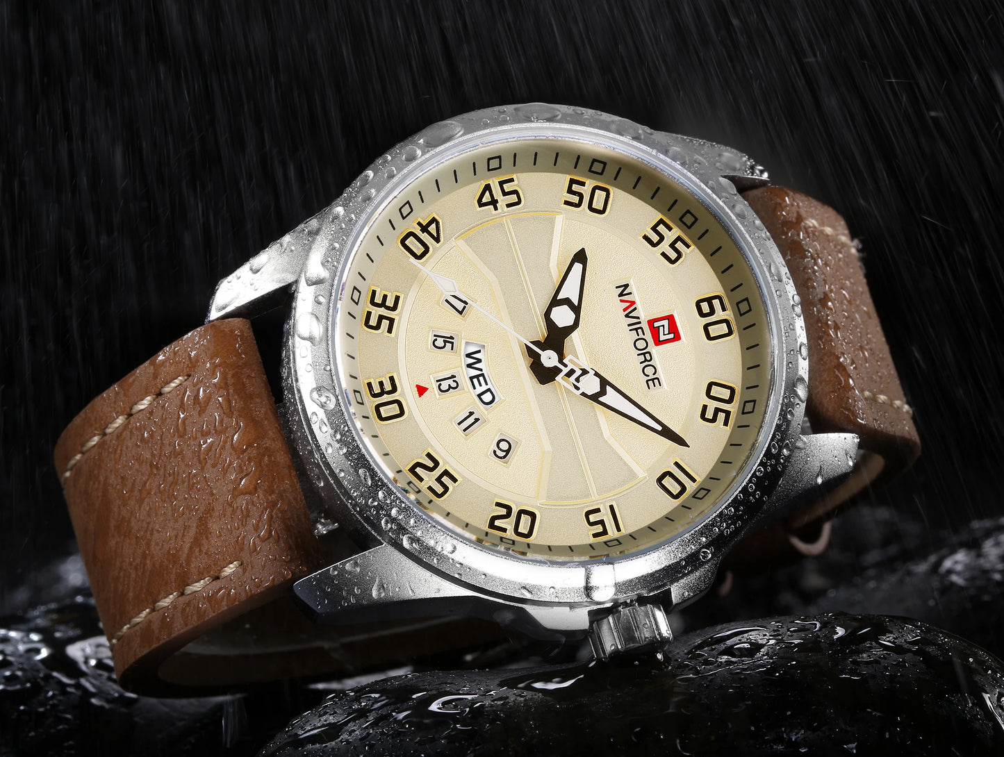 NAVIFORCE Men's Military-Style Sports Watch: Quartz, Leather Strap, and Waterproof with Date Function