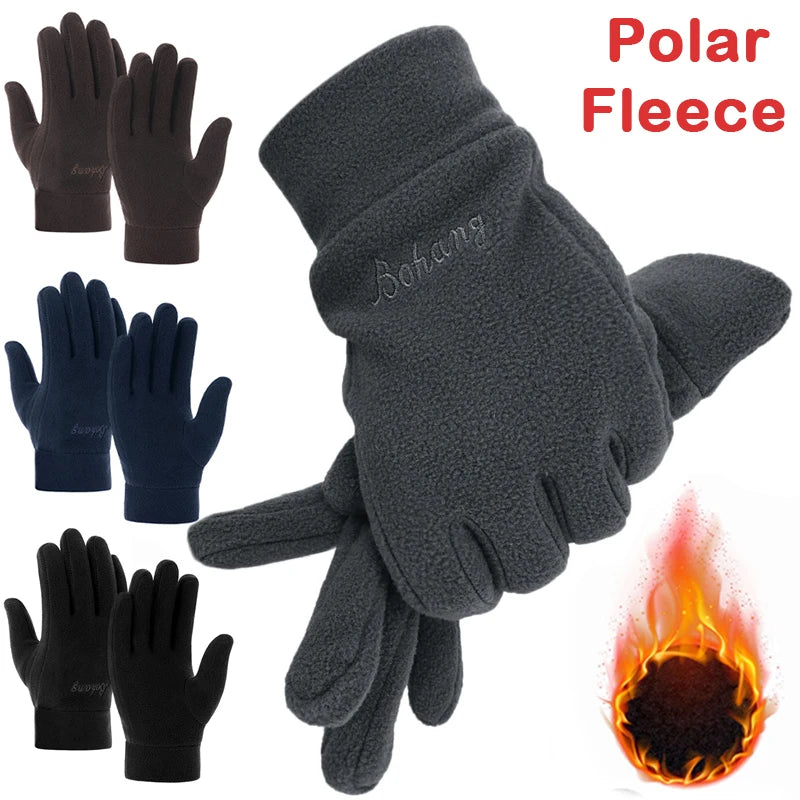 Stay Cozy in Winter: Unisex Polar Fleece Gloves for Cold Adventures, Perfect for Motorcycle Riding and Cycling in Stylish Black