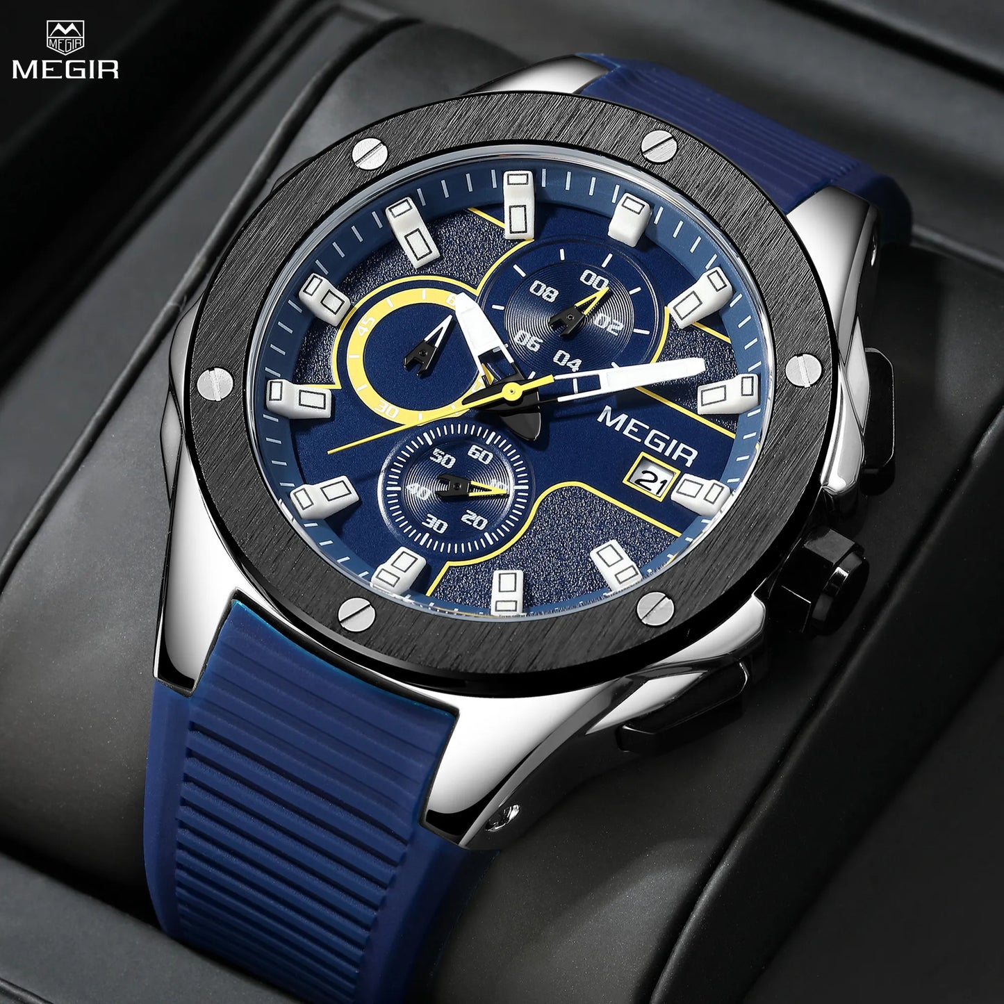 MEGIR Men's Luxury Military Sports Watch: Chronograph, Luminous, Waterproof, and Calendar Function