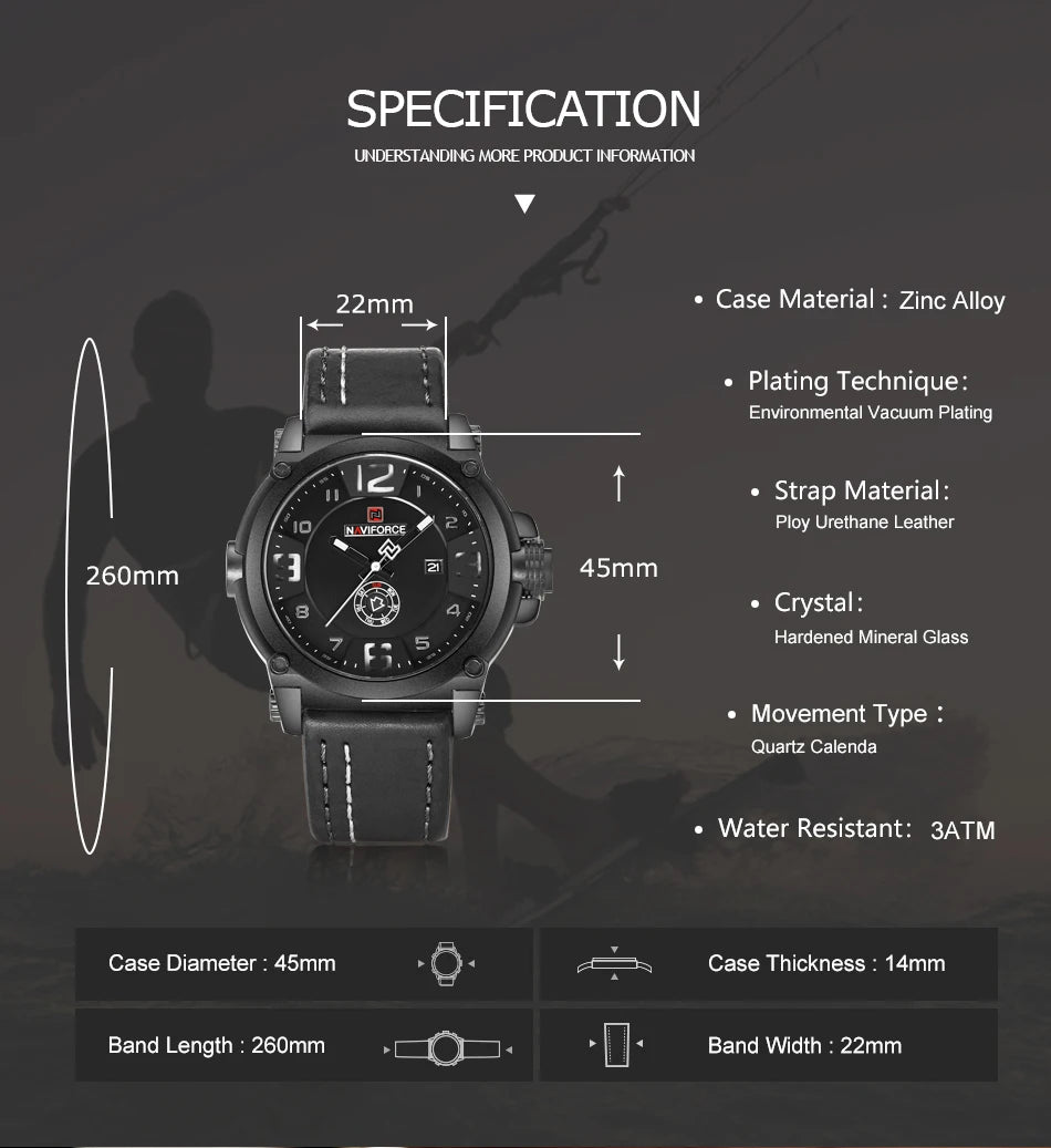 Men's Military Sports Quartz Watch with Analog Date Display and Leather Strap (Relogio Masculino)